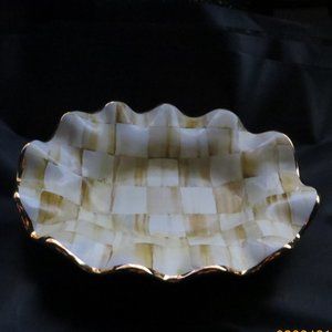 Mackenzie Childs Small Oval Parchment Dish, Fluted Gold Rim - RARE